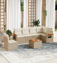 7-tlg. Garten-Sofagarnitur mit Kissen Beige Poly Rattan
