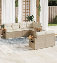 7-tlg. Garten-Sofagarnitur mit Kissen Beige Poly Rattan