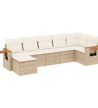7-tlg. Garten-Sofagarnitur mit Kissen Beige Poly Rattan
