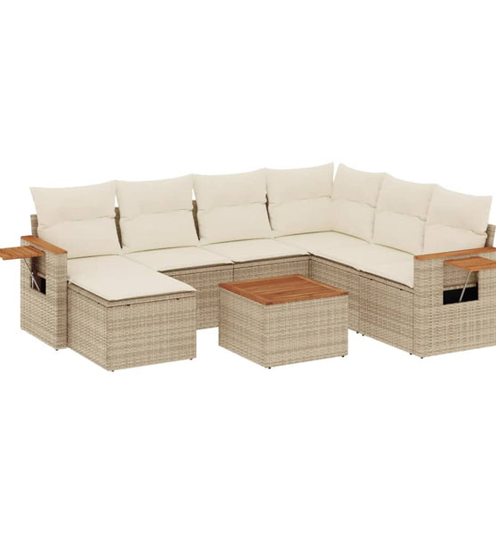 8-tlg. Garten-Sofagarnitur mit Kissen Beige Poly Rattan