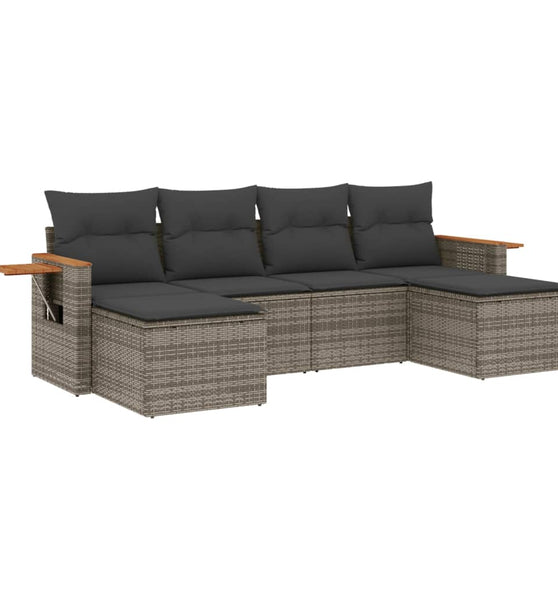 6-tlg. Garten-Sofagarnitur mit Kissen Grau Poly Rattan