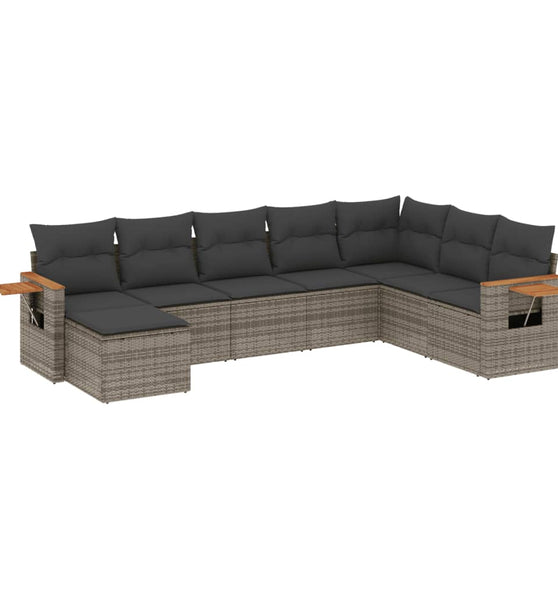 8-tlg. Garten-Sofagarnitur mit Kissen Grau Poly Rattan