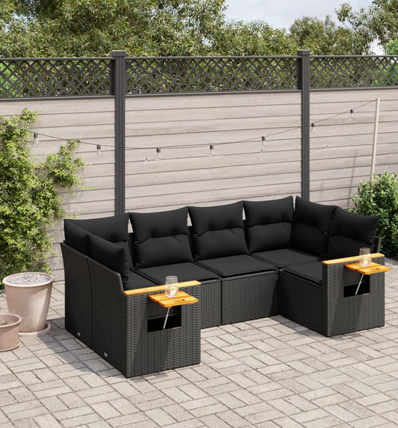 6-tlg. Garten-Sofagarnitur mit Kissen Schwarz Poly Rattan