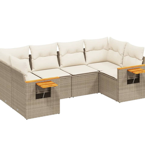 6-tlg. Garten-Sofagarnitur mit Kissen Beige Poly Rattan