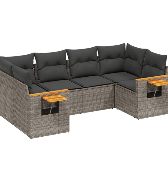 6-tlg. Garten-Sofagarnitur mit Kissen Grau Poly Rattan