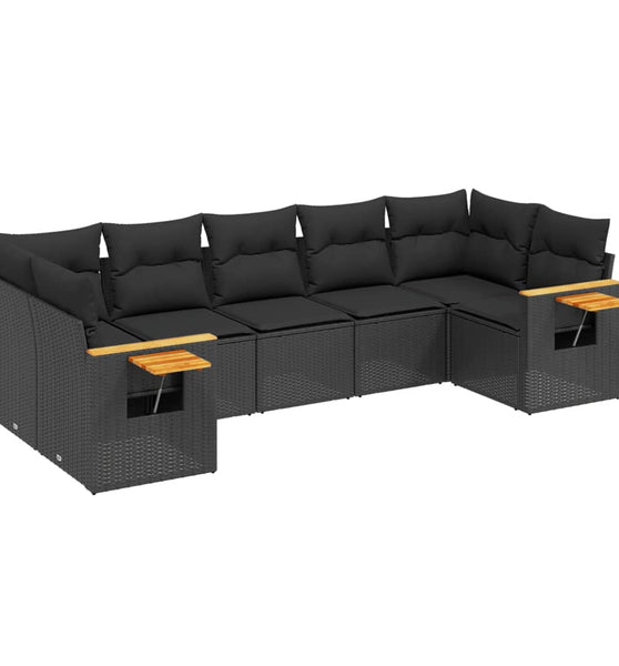 7-tlg. Garten-Sofagarnitur mit Kissen Schwarz Poly Rattan