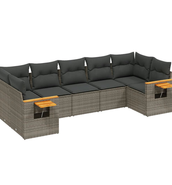 7-tlg. Garten-Sofagarnitur mit Kissen Grau Poly Rattan