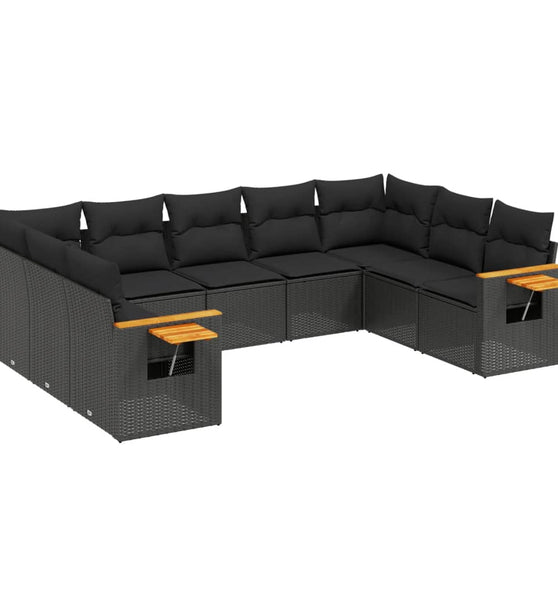 9-tlg. Garten-Sofagarnitur mit Kissen Schwarz Poly Rattan