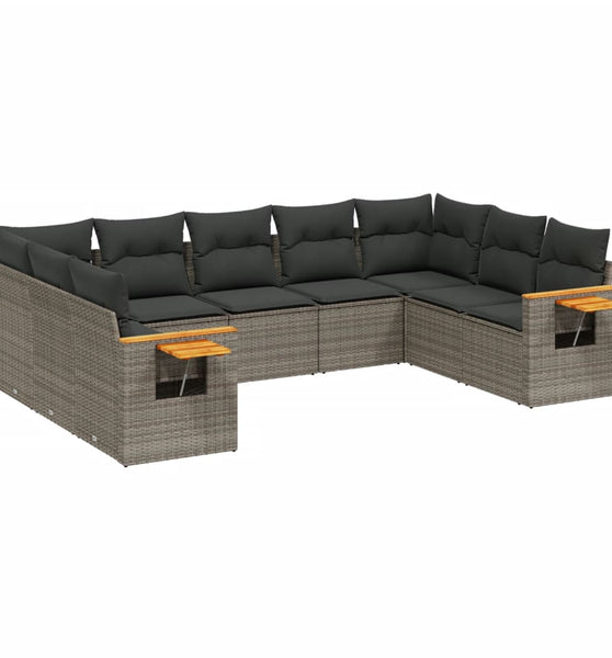 9-tlg. Garten-Sofagarnitur mit Kissen Grau Poly Rattan