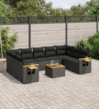 10-tlg. Garten-Sofagarnitur mit Kissen Schwarz Poly Rattan