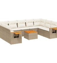 10-tlg. Garten-Sofagarnitur mit Kissen Beige Poly Rattan