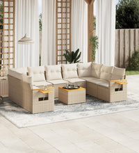 10-tlg. Garten-Sofagarnitur mit Kissen Beige Poly Rattan