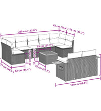10-tlg. Garten-Sofagarnitur mit Kissen Schwarz Poly Rattan