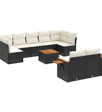 10-tlg. Garten-Sofagarnitur mit Kissen Schwarz Poly Rattan