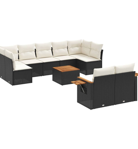10-tlg. Garten-Sofagarnitur mit Kissen Schwarz Poly Rattan