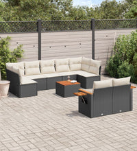 10-tlg. Garten-Sofagarnitur mit Kissen Schwarz Poly Rattan