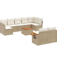10-tlg. Garten-Sofagarnitur mit Kissen Beige Poly Rattan