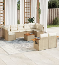 10-tlg. Garten-Sofagarnitur mit Kissen Beige Poly Rattan