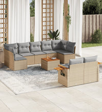 10-tlg. Garten-Sofagarnitur mit Kissen Beige Poly Rattan