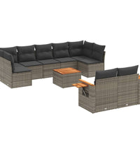 10-tlg. Garten-Sofagarnitur mit Kissen Grau Poly Rattan