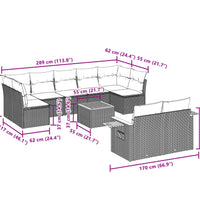 10-tlg. Garten-Sofagarnitur mit Kissen Grau Poly Rattan