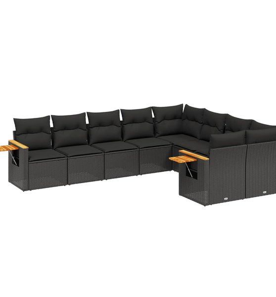 9-tlg. Garten-Sofagarnitur mit Kissen Schwarz Poly Rattan