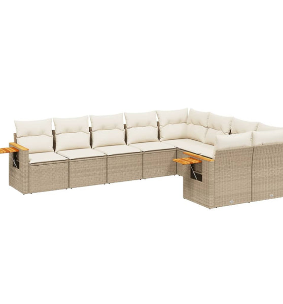 9-tlg. Garten-Sofagarnitur mit Kissen Beige Poly Rattan