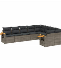 9-tlg. Garten-Sofagarnitur mit Kissen Grau Poly Rattan