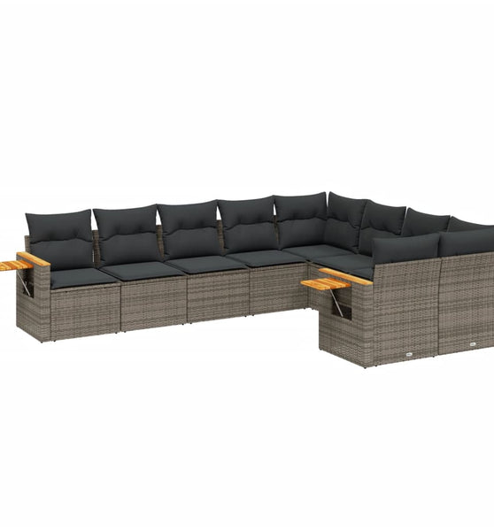 9-tlg. Garten-Sofagarnitur mit Kissen Grau Poly Rattan