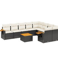 10-tlg. Garten-Sofagarnitur mit Kissen Schwarz Poly Rattan