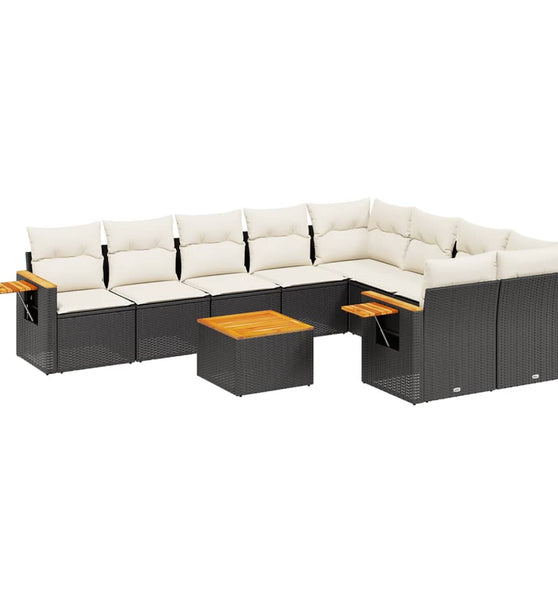 10-tlg. Garten-Sofagarnitur mit Kissen Schwarz Poly Rattan