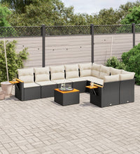 10-tlg. Garten-Sofagarnitur mit Kissen Schwarz Poly Rattan