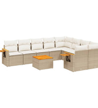 10-tlg. Garten-Sofagarnitur mit Kissen Beige Poly Rattan
