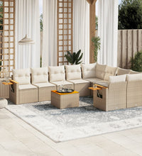 10-tlg. Garten-Sofagarnitur mit Kissen Beige Poly Rattan