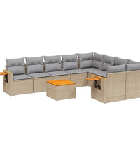 10-tlg. Garten-Sofagarnitur mit Kissen Beige Poly Rattan