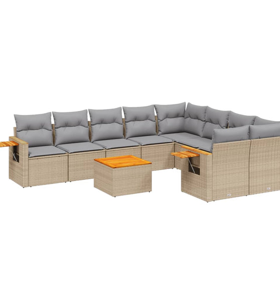10-tlg. Garten-Sofagarnitur mit Kissen Beige Poly Rattan
