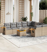 10-tlg. Garten-Sofagarnitur mit Kissen Beige Poly Rattan