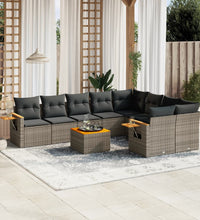 10-tlg. Garten-Sofagarnitur mit Kissen Grau Poly Rattan