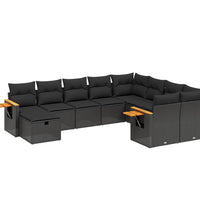 10-tlg. Garten-Sofagarnitur mit Kissen Schwarz Poly Rattan