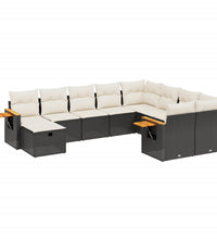 10-tlg. Garten-Sofagarnitur mit Kissen Schwarz Poly Rattan