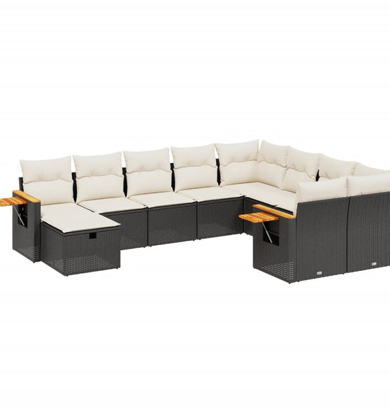 10-tlg. Garten-Sofagarnitur mit Kissen Schwarz Poly Rattan