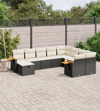 10-tlg. Garten-Sofagarnitur mit Kissen Schwarz Poly Rattan