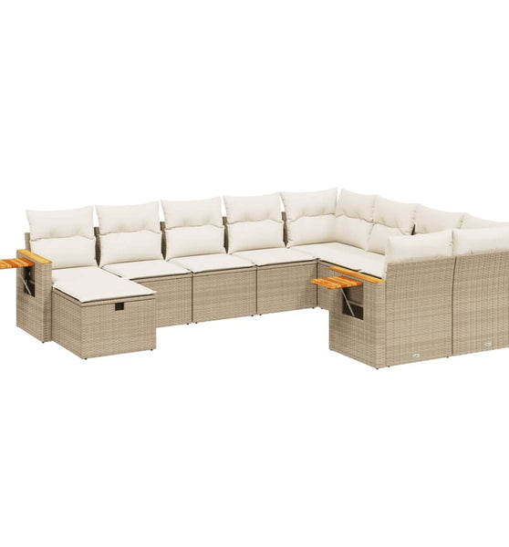 10-tlg. Garten-Sofagarnitur mit Kissen Beige Poly Rattan