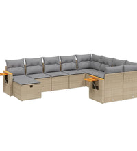10-tlg. Garten-Sofagarnitur mit Kissen Beige Poly Rattan