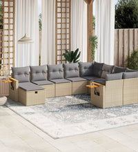 10-tlg. Garten-Sofagarnitur mit Kissen Beige Poly Rattan