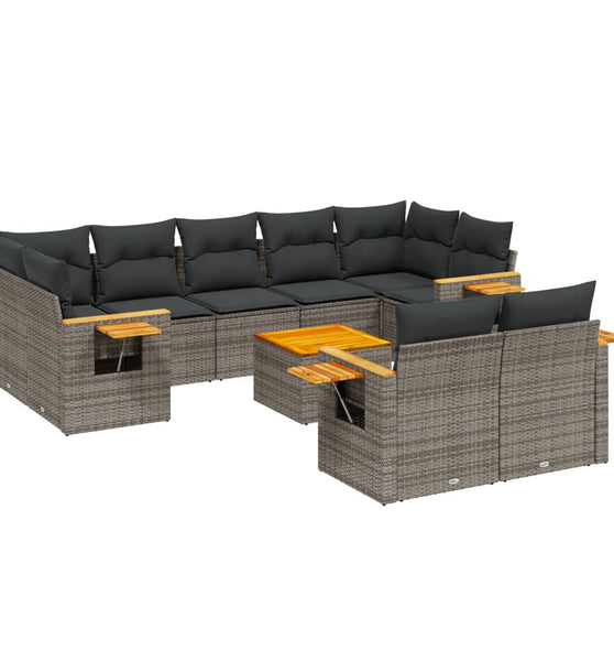 10-tlg. Garten-Sofagarnitur mit Kissen Grau Poly Rattan