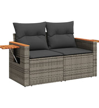 10-tlg. Garten-Sofagarnitur mit Kissen Grau Poly Rattan