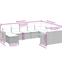 10-tlg. Garten-Sofagarnitur mit Kissen Grau Poly Rattan