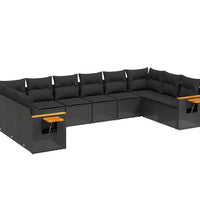 10-tlg. Garten-Sofagarnitur mit Kissen Schwarz Poly Rattan