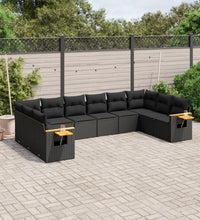 10-tlg. Garten-Sofagarnitur mit Kissen Schwarz Poly Rattan